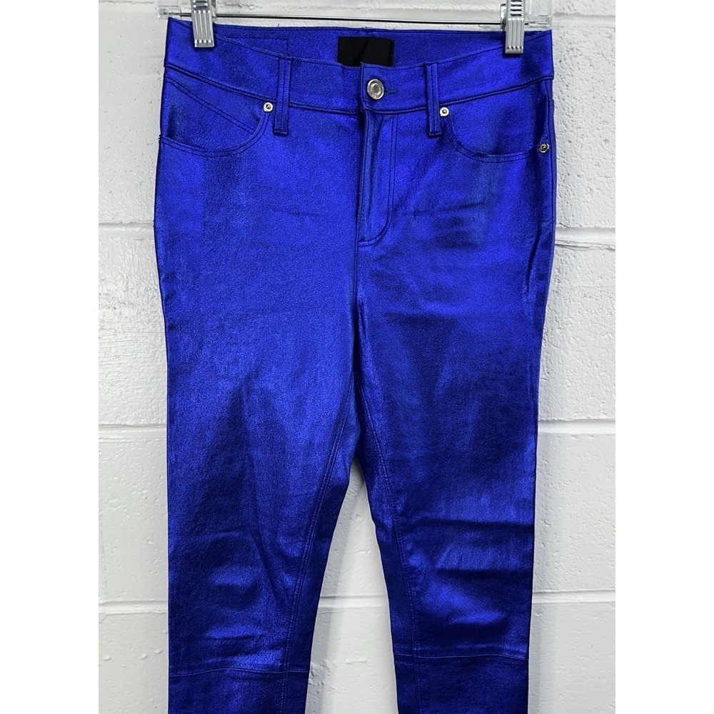 RTA Madrid Lambskin Stretch Leather Blue Metallic Skinny Pants / Women's 26